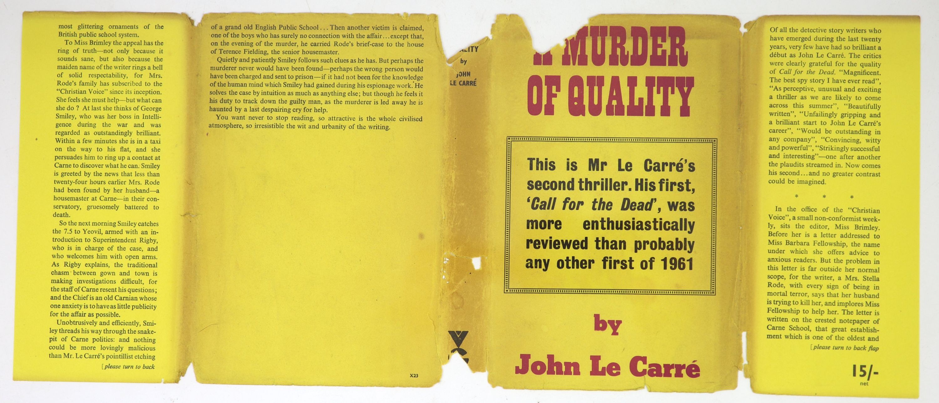 Le Carre, John - A Murder of Quality, 1st edition, 8vo, with d/j, Victor Gollancz, London, 1962